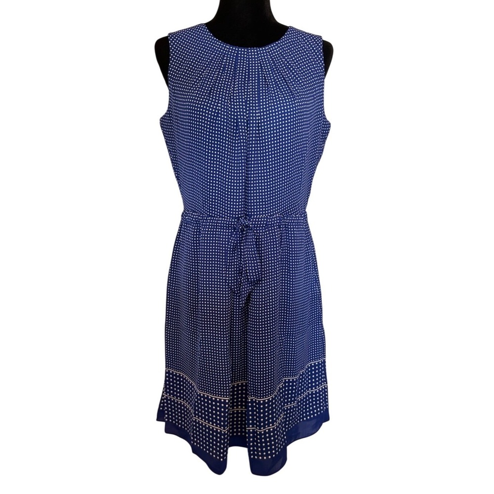 NWOT Liz Claiborne Navy Blue and White Polka Dot Sleeveless Midi Dress‎ Size 6
